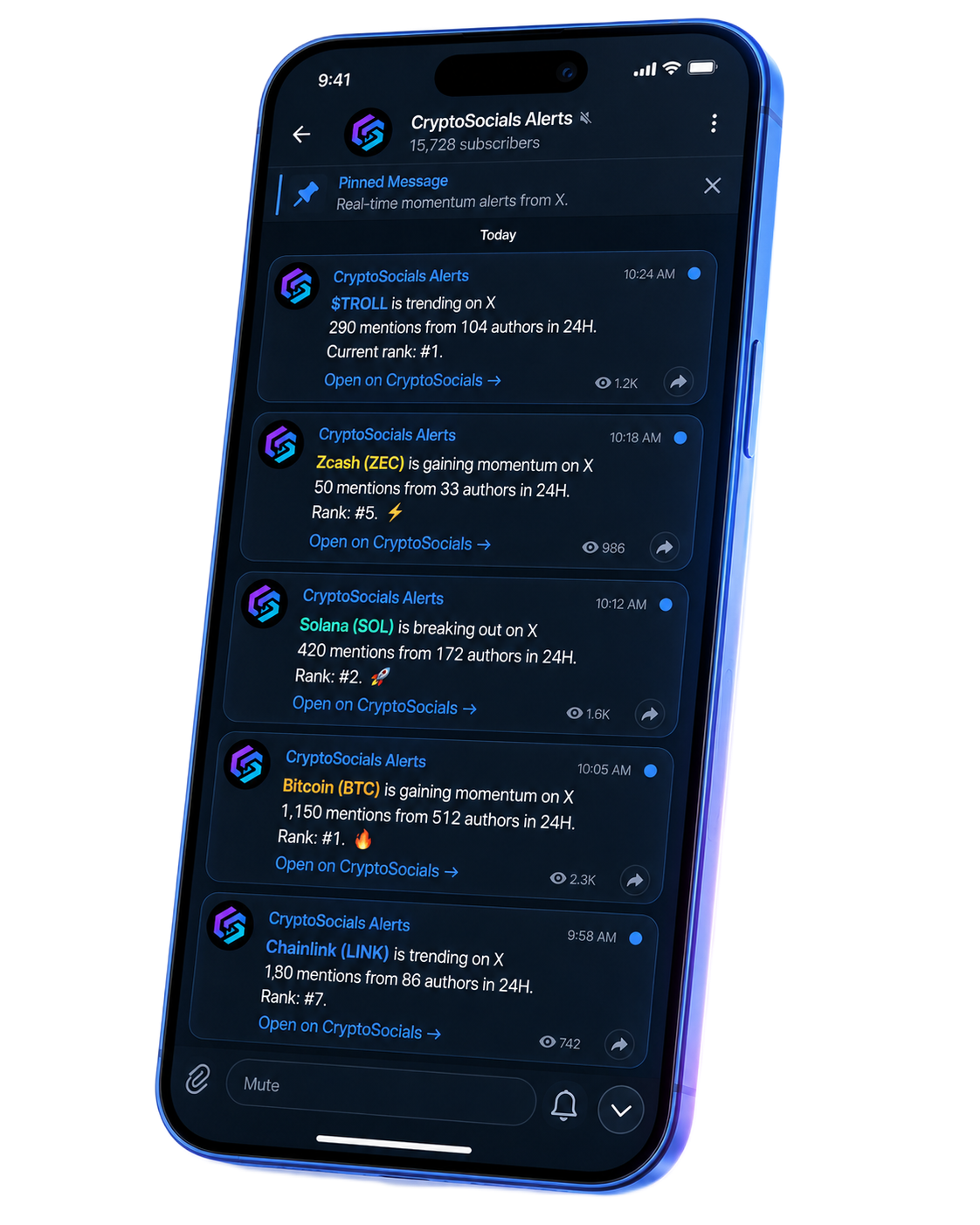 CryptoSocials alerts preview